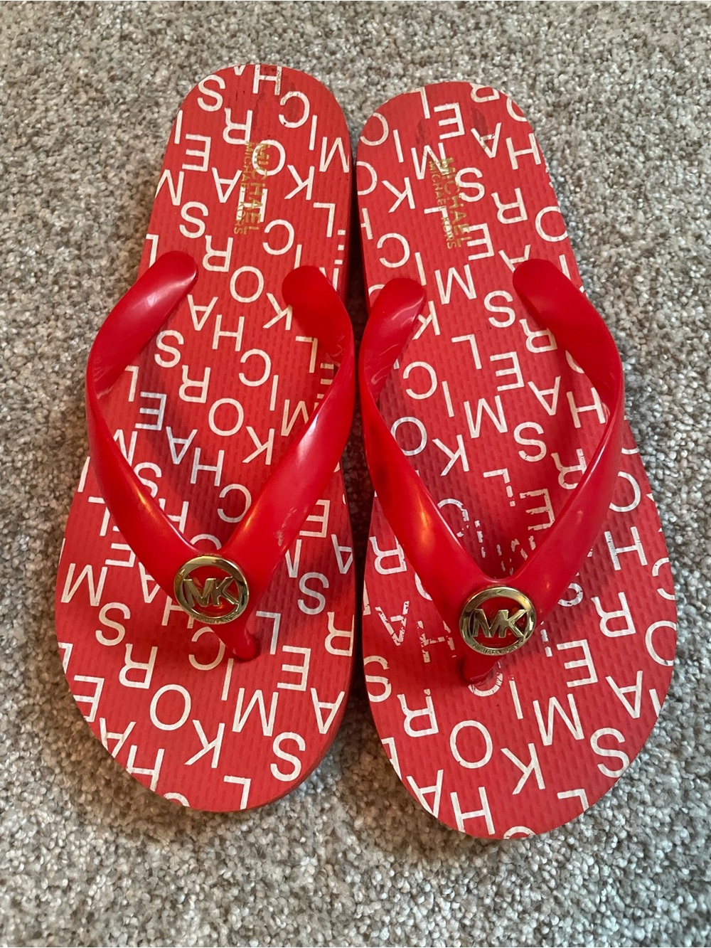 Michael Kors Red Logo Strap Flip Flop Sandals
